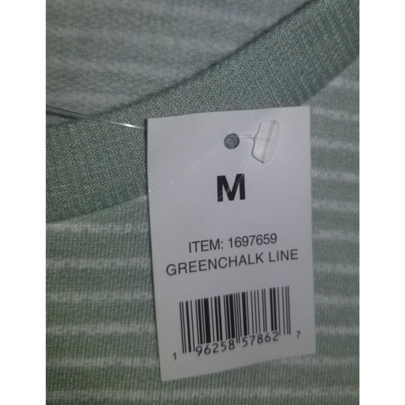 NWT Womens Top-SPLENDID-green/white striped stretch knit henley super soft ls-M - Picture 4 of 5